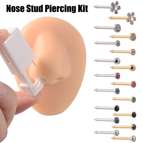 Image of Disposable Sterile Nose Piercing Kit with Safe Piercing Gun and 0.8mm Stud Earrings for Easy, Pain-Free Body Jewelry Placement