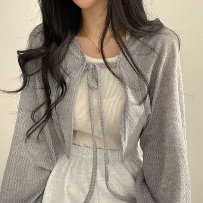 Cardigan Blanc Été Mode Coréenne Manches Lanternes