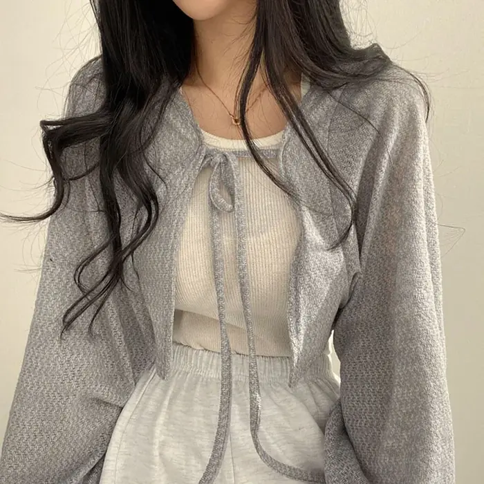 Image de Cardigan Blanc Été Mode Coréenne Manches Lanternes
