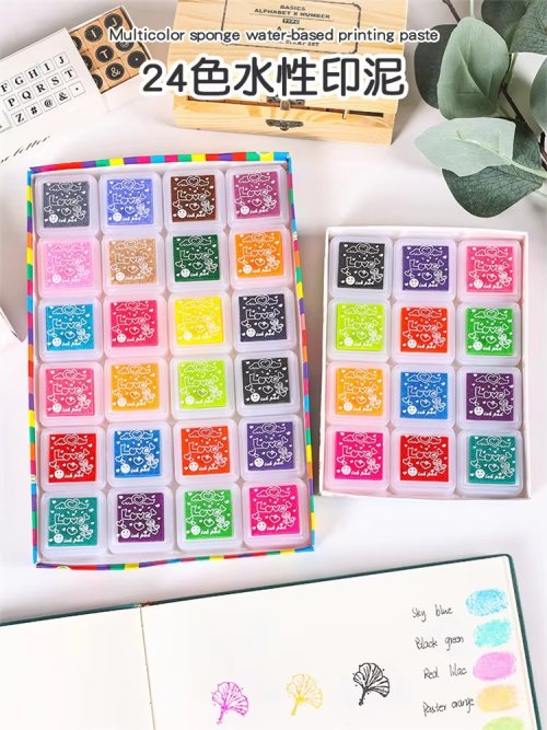 Zdjęcie TIANZI 3cm*3cm 12/24 Kolorowe Podkładki Wielokolorowe Poduszki do Stempli Kreatywne Gumowe Stemple Tęczowe Olej do DIY Rękodzieła Scrapbookingu Podkładka z Tuszem