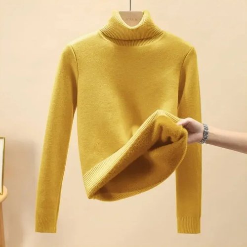 Imagen de Suéter grueso de terciopelo con cuello alto para mujer, Jersey de punto cálido con forro a la moda c...