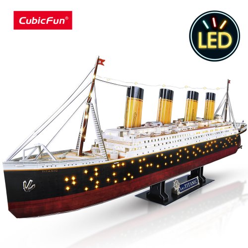 Zdjęcie Zestaw do budowania modelu statku Titanic z oświetleniem LED – 3D puzzle dla dorosłych, 266 elementów, idealne do dekoracji wnętrz i prezentów