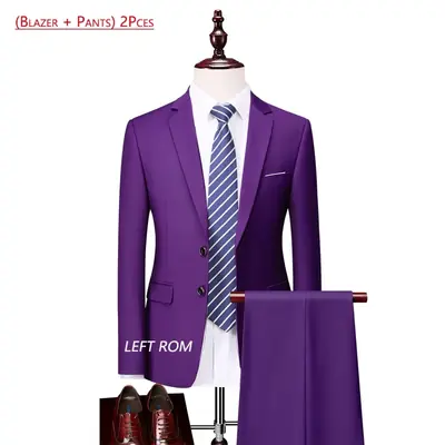 Image de Costume Homme 3 Pièces Élégant - Noir, Bleu, Gris