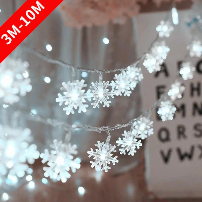 Zdjęcie Girlanda LED 10 m zasilana USB i baterią – Śnieżynki, łańcuchy świetlne, oświetlenie zewnętrzne, dekoracje świąteczne i ślubne, bajkowe światło ogrodowe