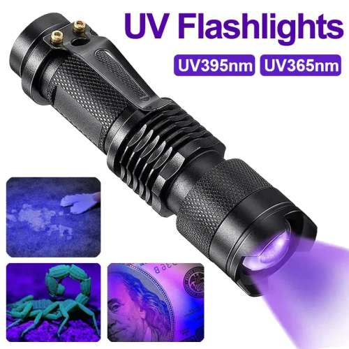 Afbeelding van Waterdichte Mini UV Zaklamp 365/395nm – Draagbare Ultraviolette Lamp met Zoomfunctie voor Huisdierurine, Schorpioenen en Sporen Detectie
