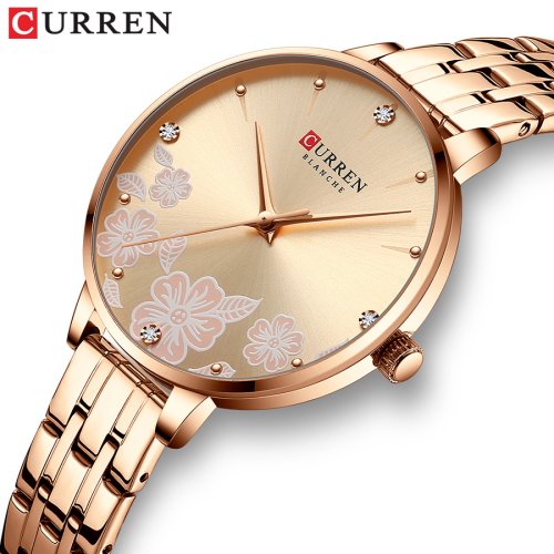 Image of Elegant Stainless Steel Quartz Watch for Women with Delicate Flower Dial Design and Simple Bracelet