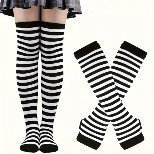 Image de Kit Accessoires Halloween Noir & Blanc - Queue, Gants, Chaussettes