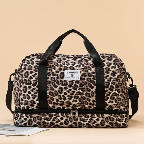 Immagine di Borsa da Viaggio con Stampa Leopardata, Borsone Sportivo di Grande Capacità con Scomparto per Scarpe Indipendente, Ideale per Palestra e Fine Settimana