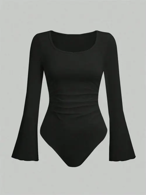 Image de Body Évasé Femme Manches Longues Volants Automne-Hiver 2024