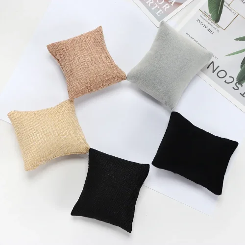 Zdjęcie Elegancka poduszka z tkaniny w 5 kolorach – beżowa, czarna, szara, idealna do prezentacji biżuterii, zegarków i bransoletek, DIY, hurtowy wybór