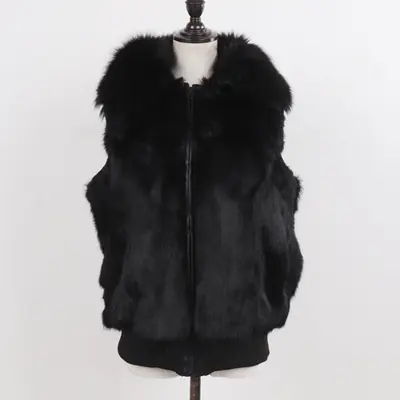 Image de Gilet en Fourrure de Lapin Naturelle - Col en Fourrure de Renard