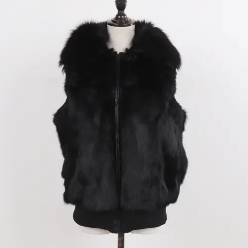 Image de Gilet en Fourrure de Lapin Naturelle - Col en Fourrure de Renard