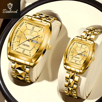 Image de Montre de Couple en Acier Inoxydable - Style Élégant & Lumineux