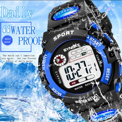 Immagine di Orologio Digitale Sportivo per Bambini Impermeabile e Resistente agli Urti con Funzione Luminosa e Multifunzionale