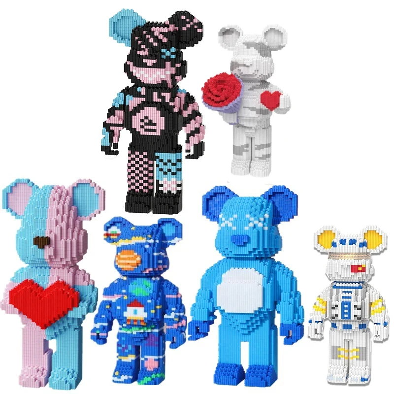 Zdjęcie Zabawki DIY dla dzieci Kreskówka Mini Miłość Brutalny Miś Bearbrick Model z Podświetleniem Klocki Konstrukcyjne Mikro Klocki Prezent na Boże Narodzenie Urodziny