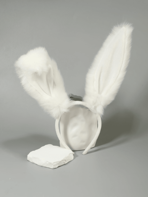 Image of Adorable White Plush Bunny Ears Hair Hoop – Soft & Cute Animal Ear Headband for Festive Parties and Cosplay