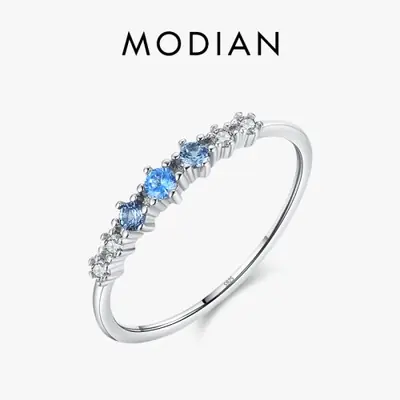 Image de Bague en Argent Sterling 925 avec Zircone Bleue - Élégante & Empilable