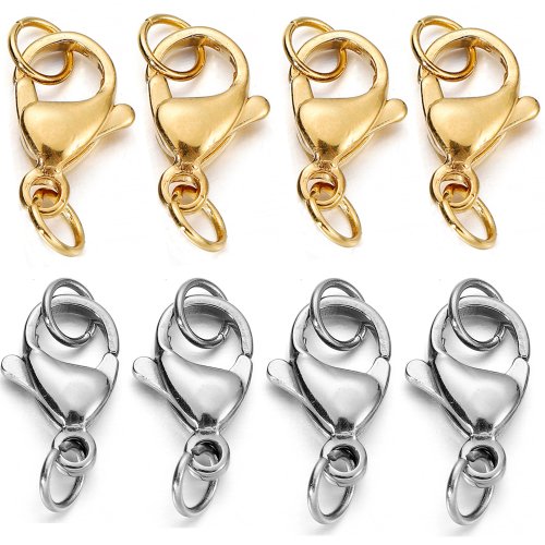 Image of 30pcs Stainless Steel Lobster Clasp With Jump Rings For Diy Chain Necklace Bracelet Jewelry Making Findings Supplies Connector