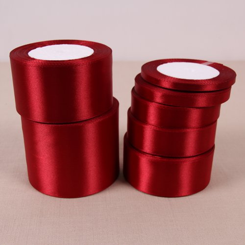 Bild von 25 Yard Weinrotes Einseitiges Satinband – Hochwertiges Geschenkband für Weihnachten, Neujahr, Nähen und Dekoration