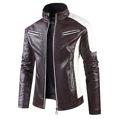 Image de Veste en Cuir Homme Col Montant - Style Moto
