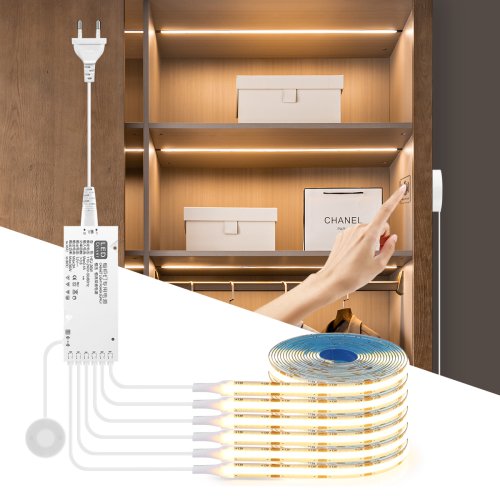 Image of Smart Dimmable LED COB Strip Light with Touch & Motion Sensor for Kitchen Cabinets, Pantry, Bedroom, Closet, and Shelf Backlighting
