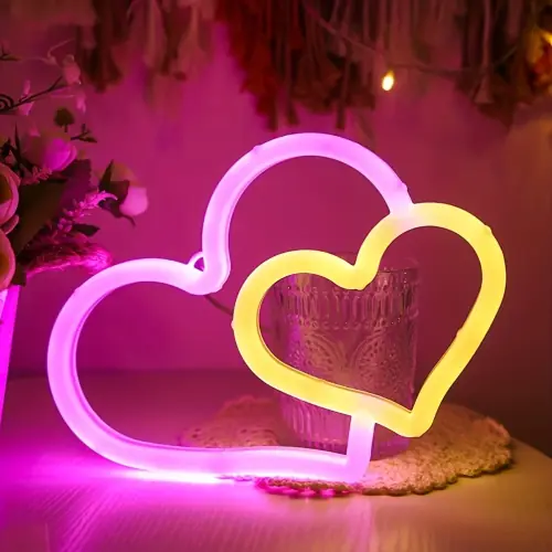 Image de Lumière néon cœur double USB - Déco murale magique