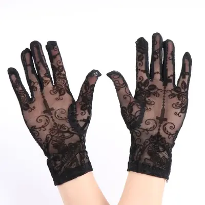 Image de Gants Longs Transparent Rose Croix Diablo - Style Sexy & Dentelle