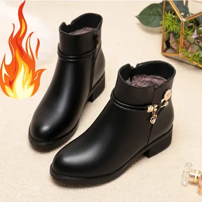 Image de Bottes en Cuir Chaudes pour Femmes - Automne/Hiver