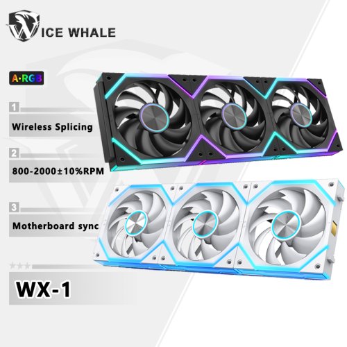 Afbeelding van Ice Whale WX 1-Wire Splicing PC Behuizing Koelventilator met ARGB Spiegelcyclus Lichteffect, 800-2000 RPM PWM, Waterkoeling, 360 mm Koelventilator