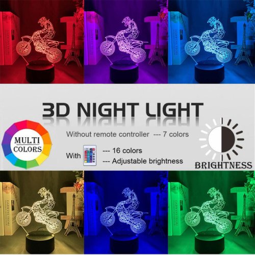 Image of 3D Motorcycle Night Light with Touch Control and 7-Color Changing Ambient Glow – Stunning Optical Illusion Lamp for Bedroom Decor