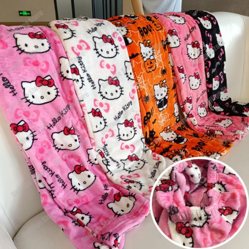 Immagine di Pigiama Donna Hello Kitty Sanrio in Flanella Kawaii – Pigiamini Autunnali e Invernali con Tema Natale e Halloween, Stile Anime Cartoon, Comodo per Casa e Tempo Libero