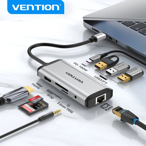 Zdjęcie Hub USB-C z HDMI i RJ45 – Idealny dla MacBooka Pro i Air