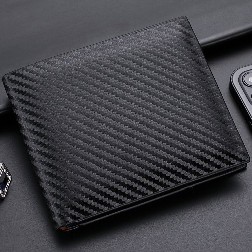 Imagen de Cartera Corta de Fibra de Carbono para Hombre con Tarjetero y Bolsa de Cambio con Cremallera Integrada