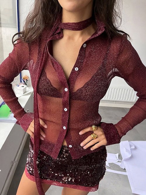 Bild von Elegantes Spitzen-Top mit tiefem V-Ausschnitt für Damen – Chic, Slim Fit, Sommer 2025, Vielseitiges Streetwear-Shirt in Solider Farbe