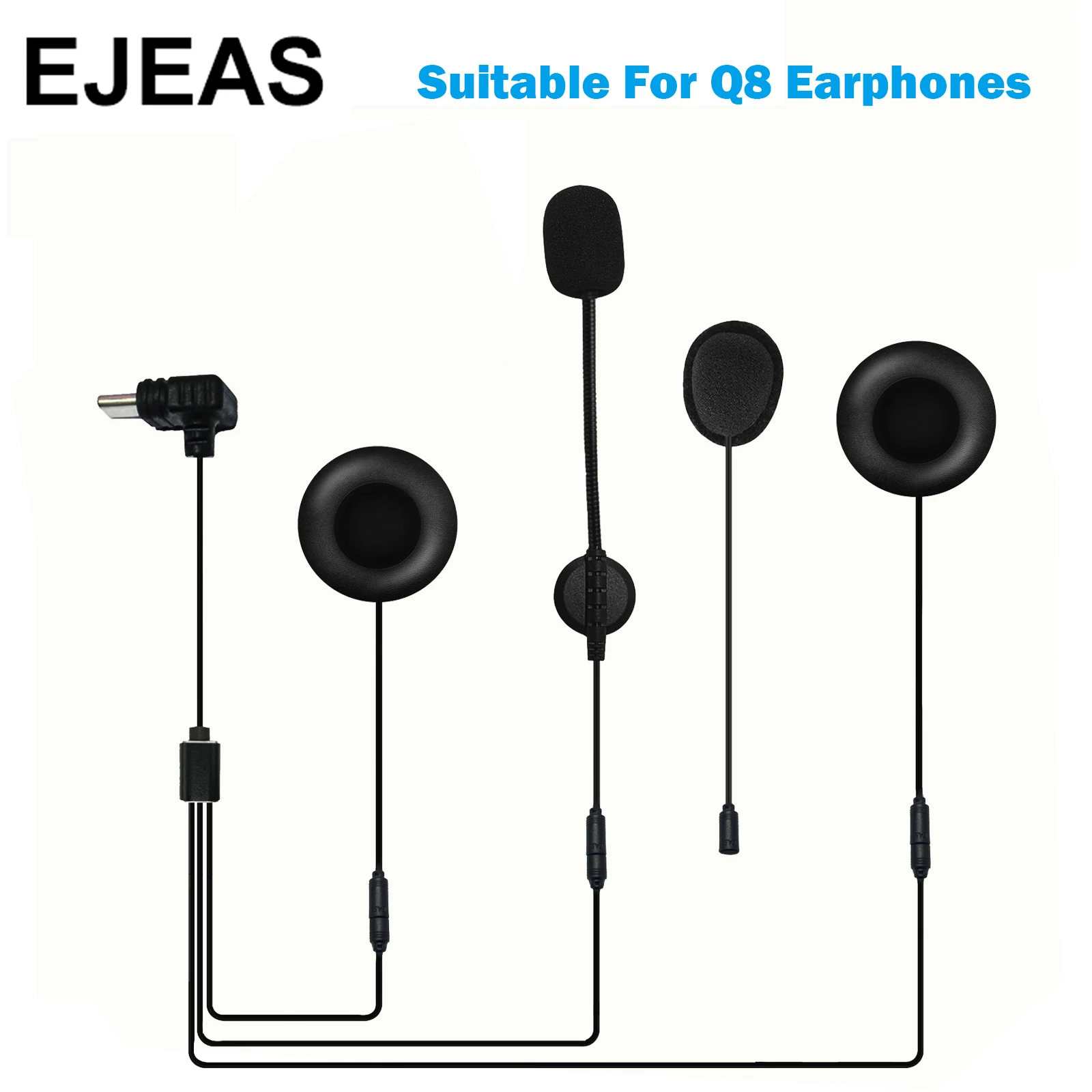 Imagen de Intercomunicador para Casco de Motocicleta Ejeas Q8 con Conexión Tipo C y Auriculares Inalámbricos – Pack de 1 o 2 Unidades
