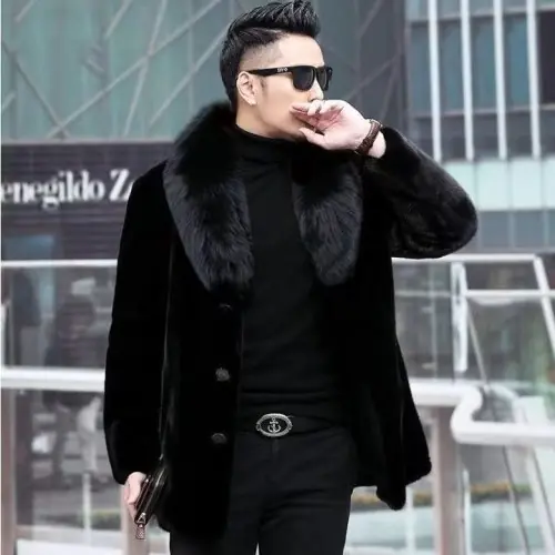 Image de Manteau Homme Fausse Fourrure Hiver Luxe Noir