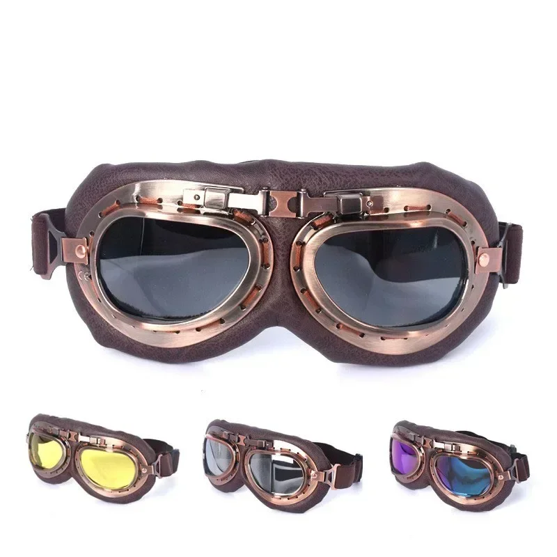 Immagine di Occhiali da Moto Retro Vintage in Rame per Harley, Pilot, Steampunk e ATV – Occhiali Classici con Protezione UV per Casco da Bici – 1 Pezzo