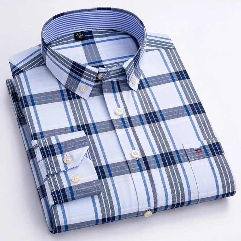 Afbeelding van Nieuw Plus Size Herenoverhemd 7XL - 100% Katoen Oxford, Lange Mouwen, Slim Fit, Formeel Effen en Geruit Overhemd voor Kantoor en Elegante Gelegenheden