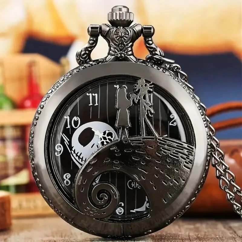 Bild von Modeliebhaber Skelett Quarzt Taschenuhr mit Kette Halskette Vintage Quarz Anhänger Uhren Uhr Kette Herren Damen