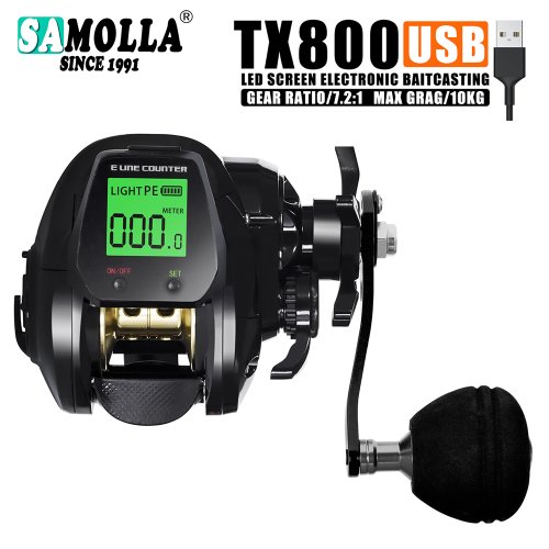 Bild von Samolla Elektronische Baitcasting Angelrolle mit großem LED-Display, hohe Geschwindigkeit, 7+2+1 Kugellager, 10 kg Tragfähigkeit, wasserdicht, gegossenes Trommelrad für Salzwasserangeln