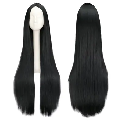 Image de Perruque Noire Longue 100 cm - Synthétique Lisse & Résistante à la Chaleur
