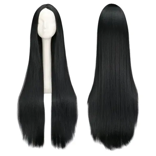 Image de Perruque Noire Longue 100 cm - Synthétique Lisse & Résistante à la Chaleur