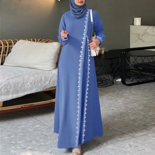 Image of Elegant Women's Long Sleeve Lace Robe – Islamic Ramadan Fashion with Bohemian Luxury Design for Spring