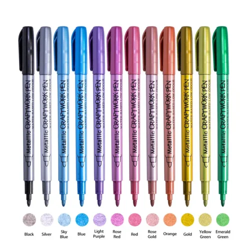 Imagen de Rotuladores de pintura metálicos con pincel de 12 colores, bolígrafos para pintura rupestre, piedra,...