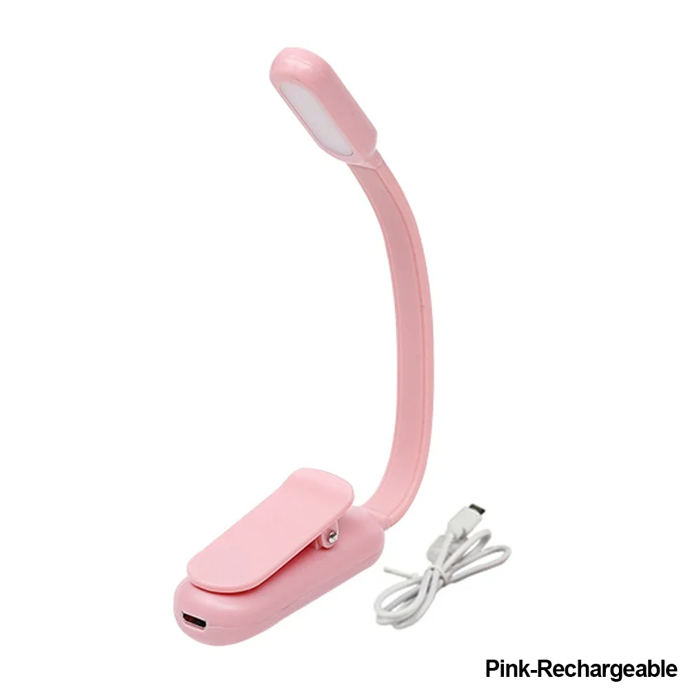 Imagen de Mini LED de noche para libros, lámpara de lectura de estudio con Clip recargable por USB ajustable con 3 brillos para viajes, dormitorio y lectura