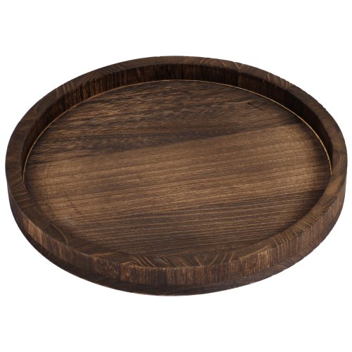 Immagine di Vassoio Rotondo in Legno Naturale da 30 cm - Vassoio Decorativo Retro per Caffè, Porta Piatti e Portacandele Multiuso per Tavolo e Arredamento Casa