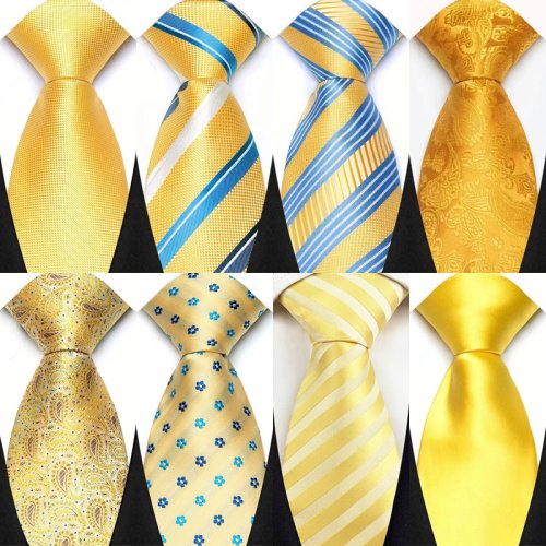 Imagen de Corbata de Cachemira Hecha a Mano para Hombre, 8 cm de Ancho, Color Amarillo con Lunares, Corbata Formal de Negocios, Accesorio Elegante para Traje y Esmoquin