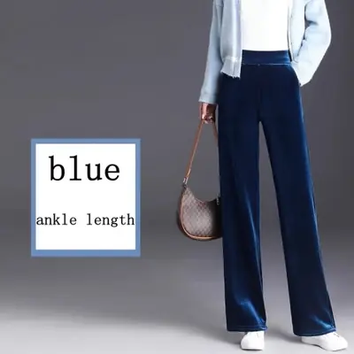 Image de Pantalons évasés femme en soie glacée taille haute bleu 6XL