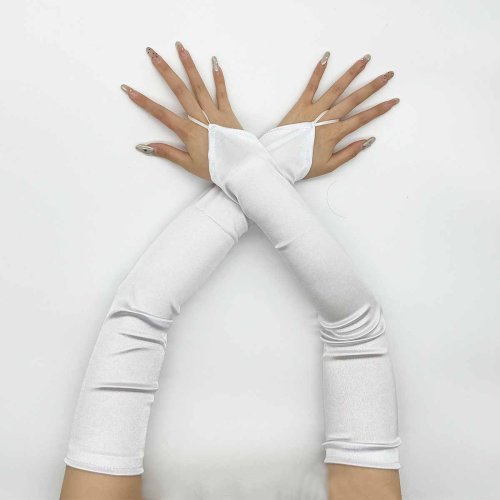 Imagen de Guantes largos sin dedos de satén con gancho para mujer, estilo retro elegante para vestido de novia, actuaciones, fiestas y accesorios de etiqueta de ópera