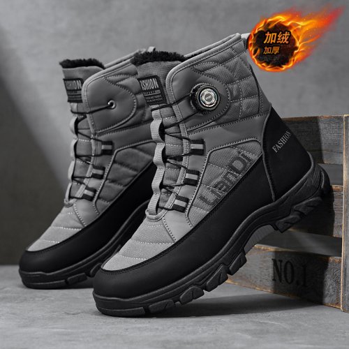 Afbeelding van Stijlvolle Winter Herenlaarzen 2025: Hoge Katoenen Sneakers met Pluche Lining, Warme Snowboots met Antislip Zool voor Comfortabele Wandelingen